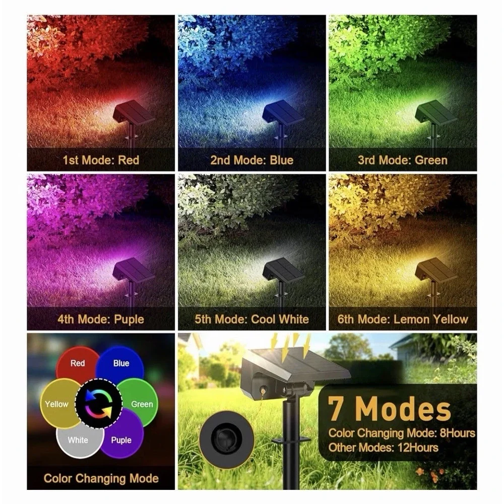 Solar Color Changing Spot Lights Outdoor Waterproof IP65, [4 Pack/32 LED/7 Mo...